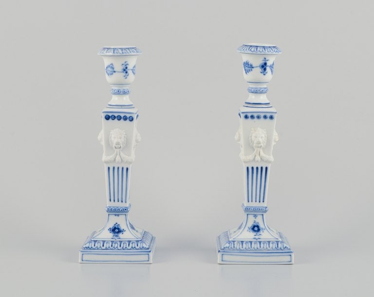Royal Copenhagen, a pair of Blue Fluted candlesticks. - 2