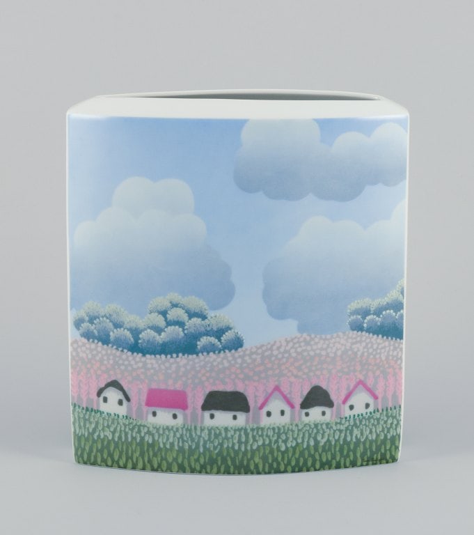 Ivan Rabuzin for Rosenthal, Germany. Studio-Linie. Large porcelain vase. Naive motif of houses in a - 3