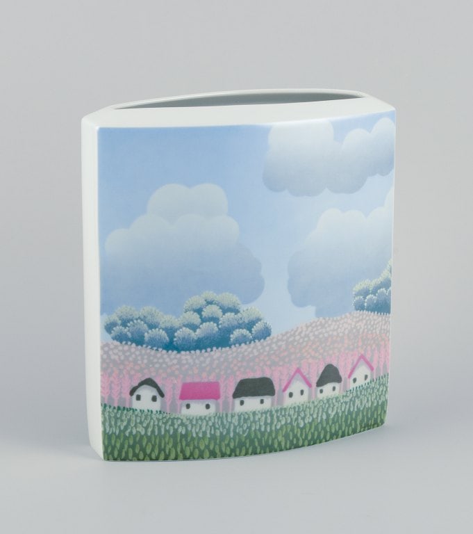 Ivan Rabuzin for Rosenthal, Germany. Studio-Linie. Large porcelain vase. Naive motif of houses in a - 5