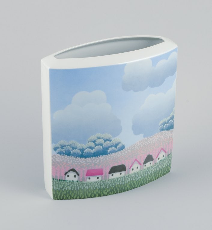 Ivan Rabuzin for Rosenthal, Germany. Studio-Linie. Large porcelain vase. Naive motif of houses in a - 6