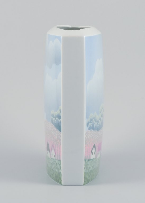 Ivan Rabuzin for Rosenthal, Germany. Studio-Linie. Large porcelain vase. Naive motif of houses in a - 8