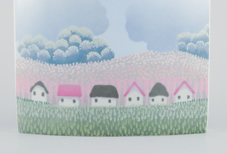 Ivan Rabuzin for Rosenthal, Germany. Studio-Linie. Large porcelain vase. Naive motif of houses in a - 9