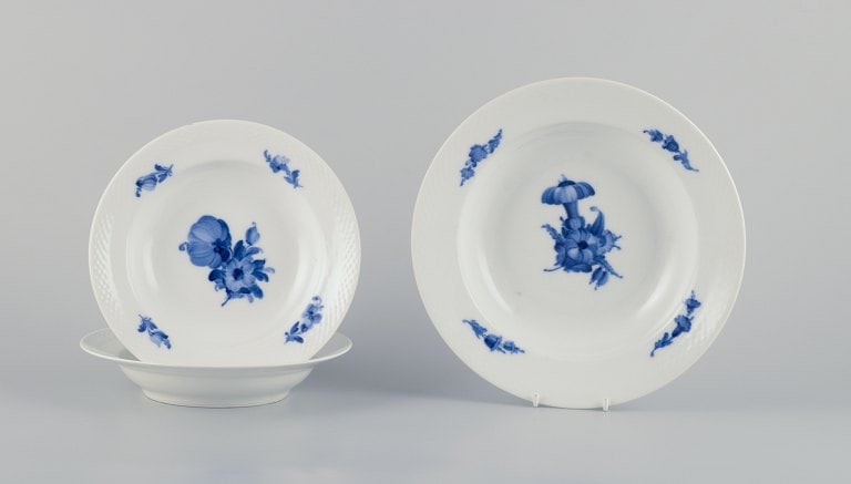 Royal Copenhagen Blue Flower Braided. Three deep plates. Model 10/8105 and 10/8107. - 2