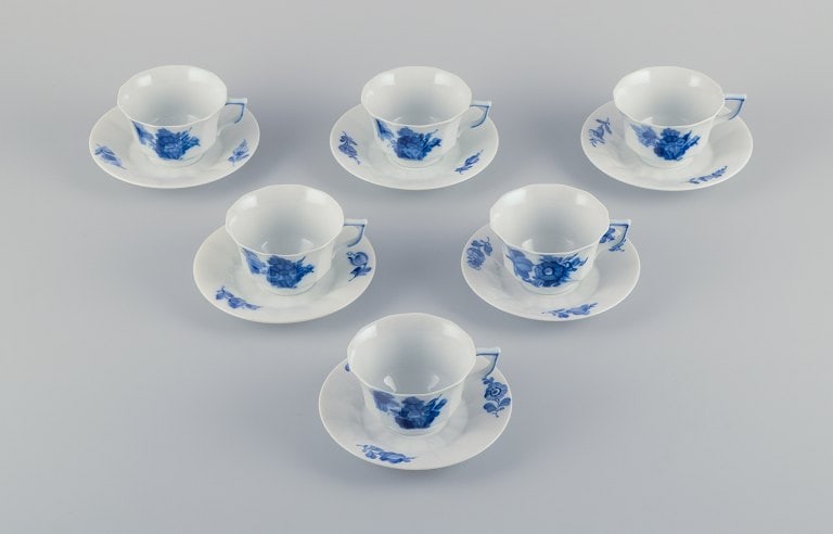 Royal Copenhagen Blue Flower Angular. A set of six coffee cups with saucers. - 2