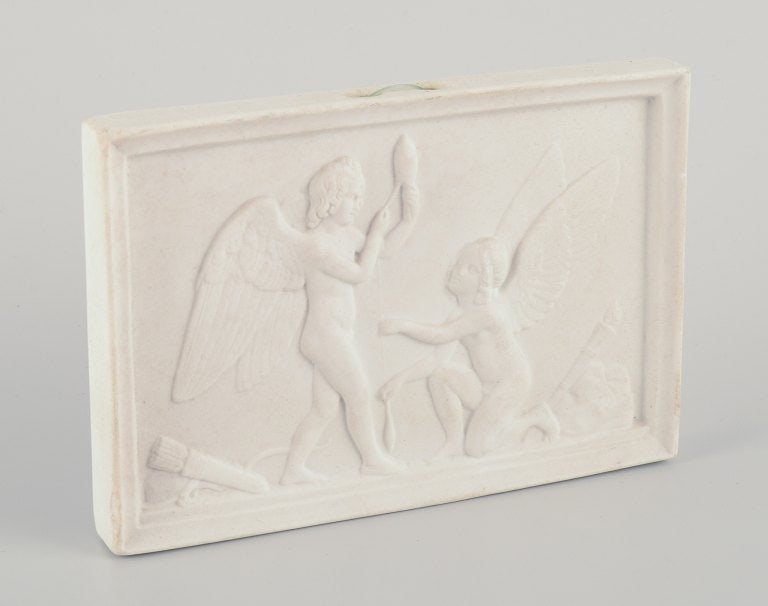Bertel Thorvaldsen for Royal Copenhagen. Amor and Hymen spins the thread of life. Biscuit relief. - 3
