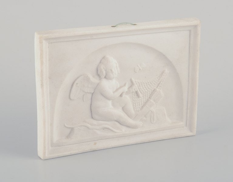 Bertel Thorvaldsen for Bing & Grøndahl. Amor makes a net. Biscuit relief. - 4