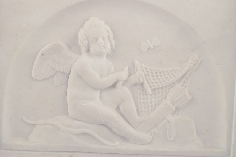 Bertel Thorvaldsen for Bing & Grøndahl. Amor makes a net. Biscuit relief. - 5