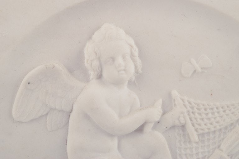 Bertel Thorvaldsen for Bing & Grøndahl. Amor makes a net. Biscuit relief. - 6