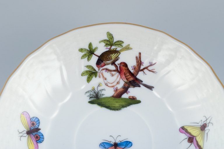 Herend, Hungary. Three porcelain coffee cups with saucers hand-painted with butterflies and birds on - 7
