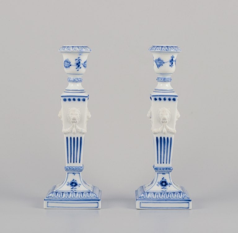 Royal Copenhagen, a pair of Blue Fluted candlesticks. - 2