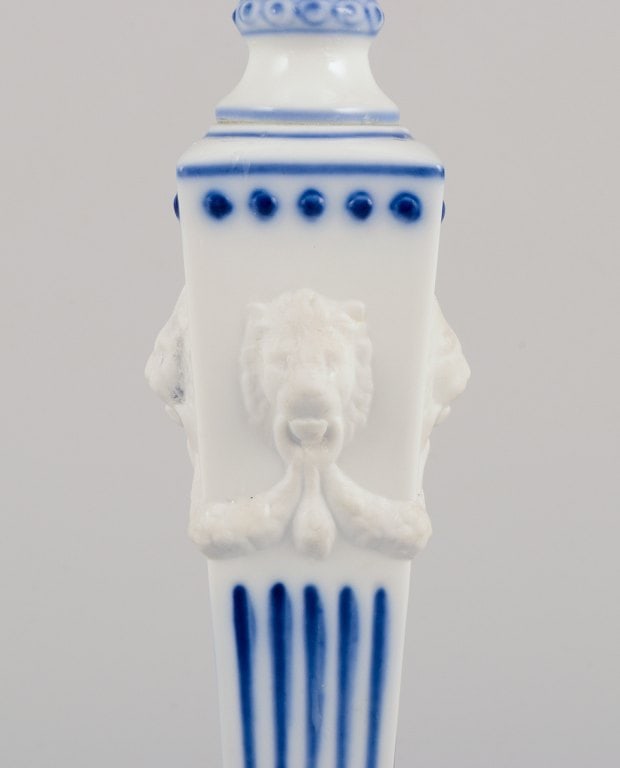 Royal Copenhagen, a pair of Blue Fluted candlesticks. - 4