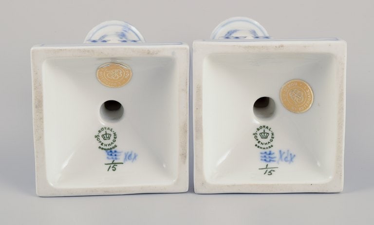 Royal Copenhagen, a pair of Blue Fluted candlesticks. - 9