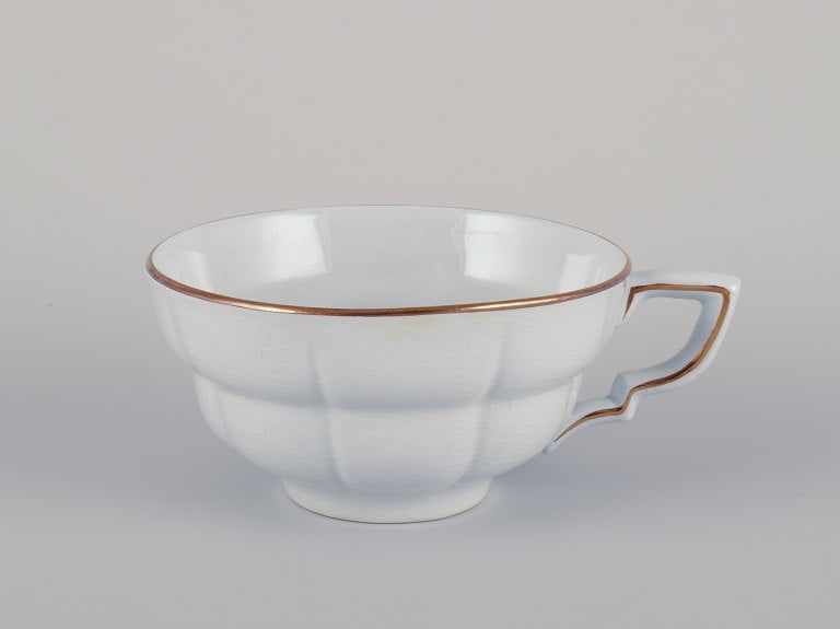 Gefle, Sweden, a set of four "Grand" Art Deco teacups with saucers. Light blue faience with gold - 5