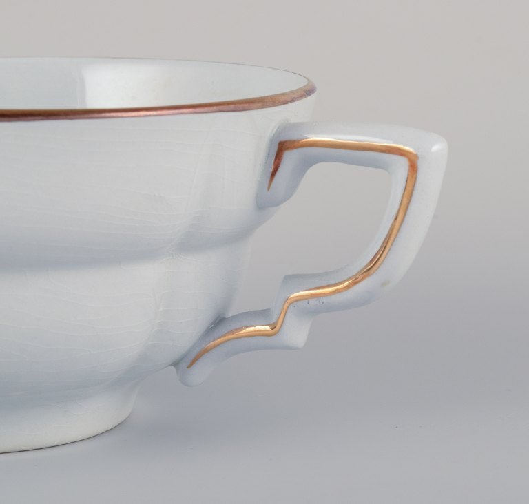 Gefle, Sweden, a set of four "Grand" Art Deco teacups with matching saucers. Light blue faience with - 6