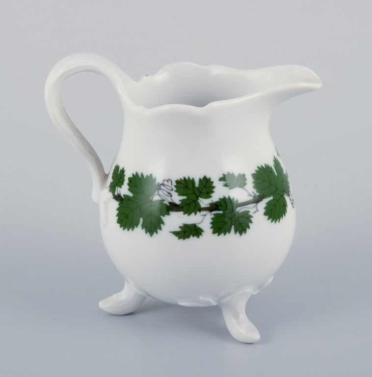 Meissen, Germany, Green Ivy Vine, sugar bowl and creamer. Hand-painted. - 4