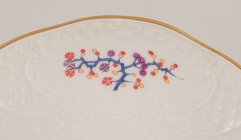 Meissen, Germany. Bowl hand-painted with a butterfly on a branch and polychrome flower motifs. Gold - 4