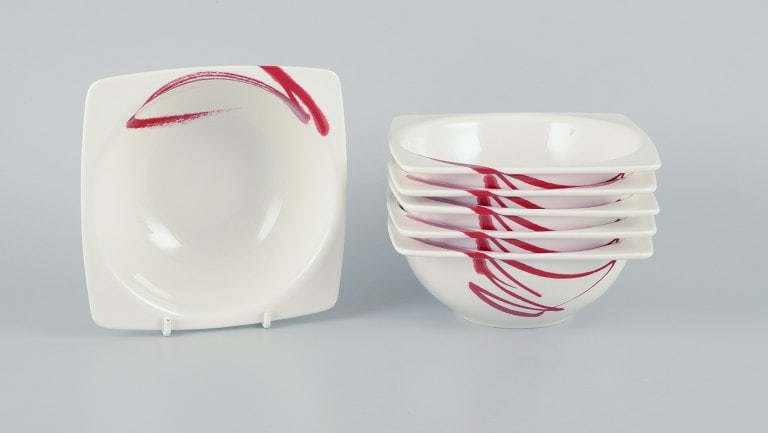 Royal Fine China, a set of six "Paint It Red" porcelain bowls. - 2