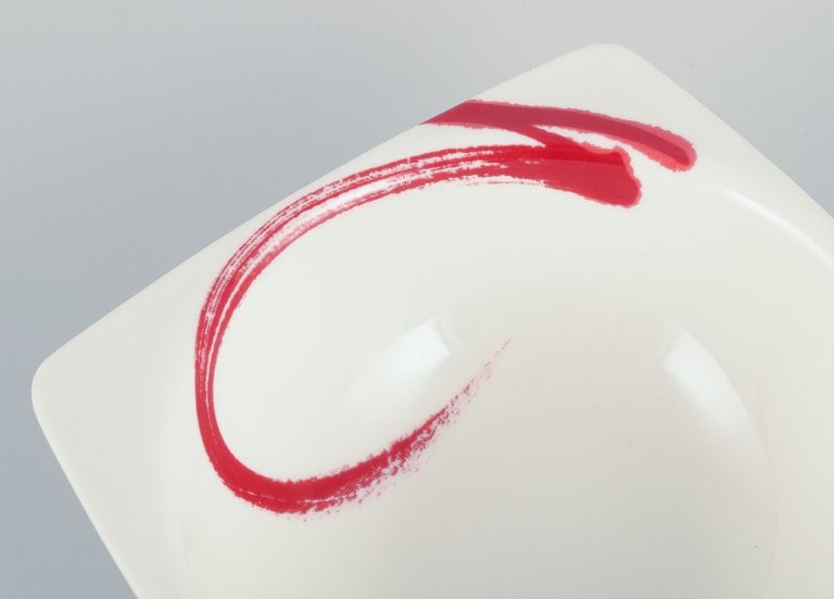 Royal Fine China, a set of six "Paint It Red" porcelain bowls. - 5