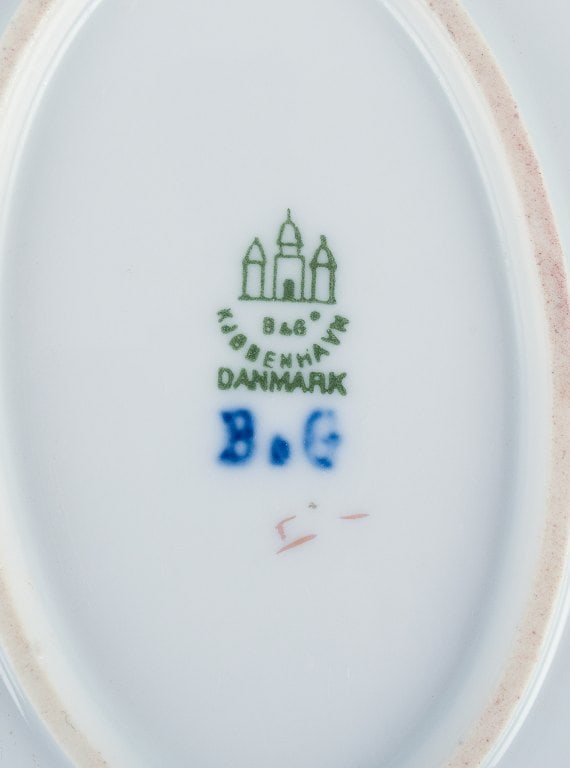 Bing & Grøndahl, two oval platters hand-painted with polychrome flower motifs and gold trim. - 7