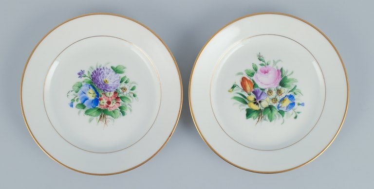 Bing & Grondahl, a set of fourteen plates hand-painted with various polychrome flower motifs and - 3