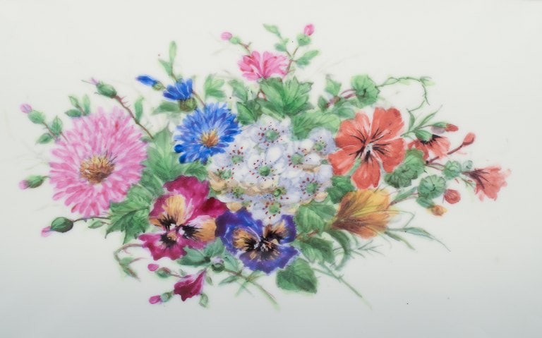 Bing & Grondahl, large rectangular platter hand-painted with polychrome flower motifs and gold trim. - 5