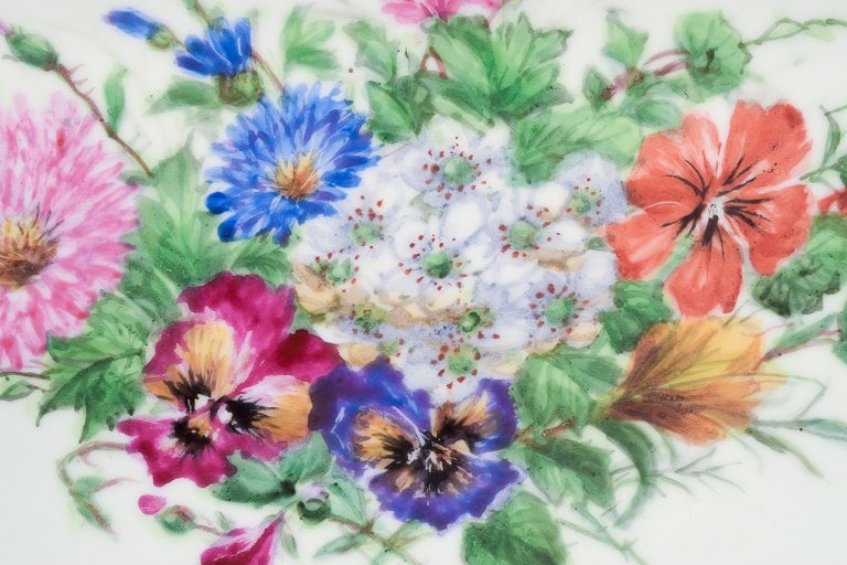 Bing & Grondahl, large rectangular platter hand-painted with polychrome flower motifs and gold trim. - 6