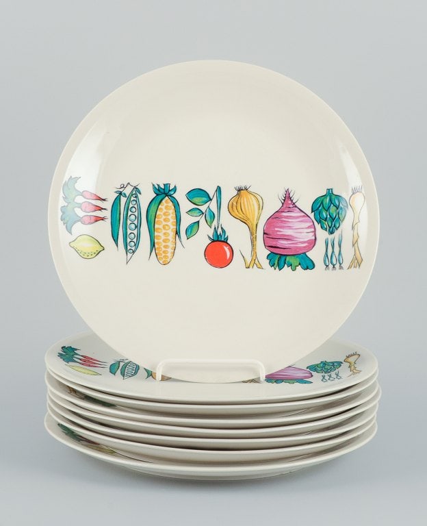 Villeroy & Boch, Luxembourg, eight "Primabella" dinner plates in stoneware featuring various - 2