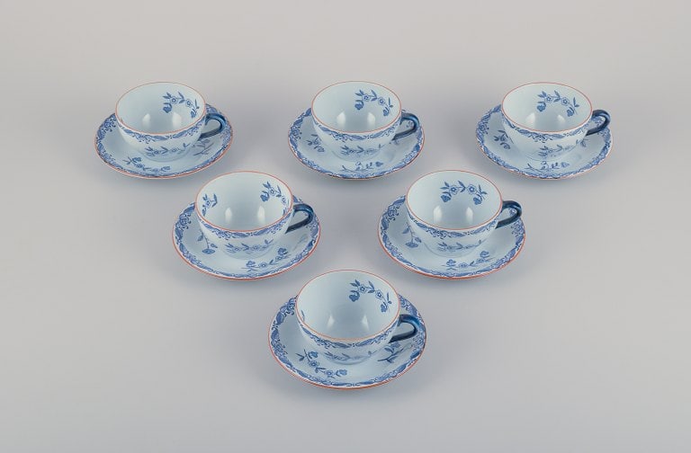 Rörstrand, Sweden. A set of six "Ostindia" coffee cups and saucers in faience. Hand-painted. - 2