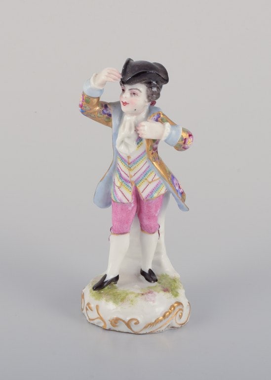 Meissen, Germany, porcelain figurine of a young man in elegant attire. Hand-painted in polychrome - 2