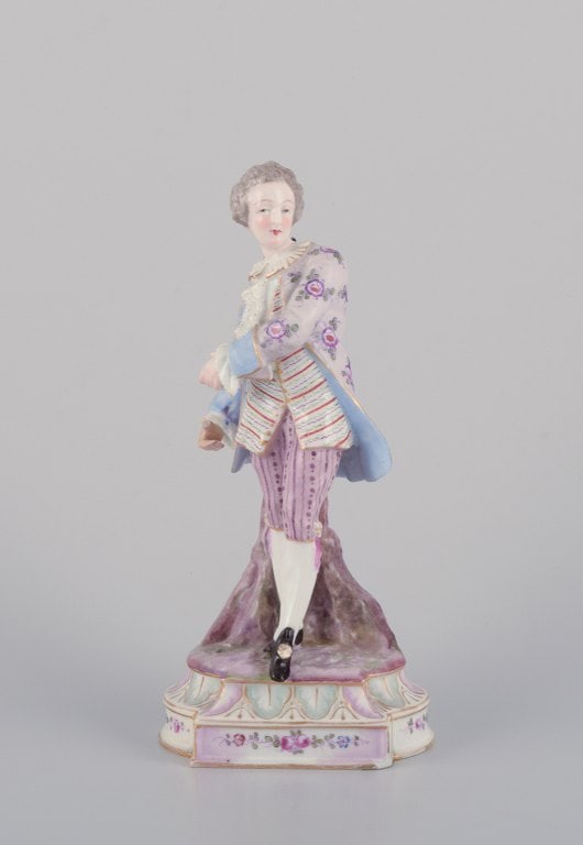 Antique German porcelain figurine. Large figurine of a young man in fine clothes. Hand-painted in - 2