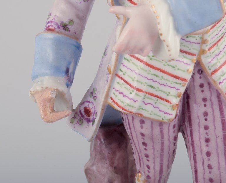 Antique German porcelain figurine. Large figurine of a young man in fine clothes. Hand-painted in - 7