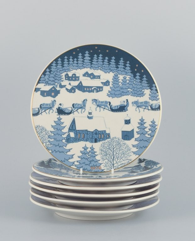Raija Uosikkinen for Arabia, Finland, a set of six porcelain Christmas plates. Finnish Christmas (1 of 8)