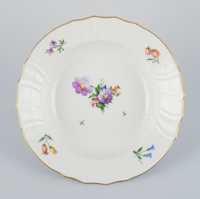 Royal Copenhagen, six Saxon Flower deep plates. Hand-painted with various polychrome flower motifs. - 3