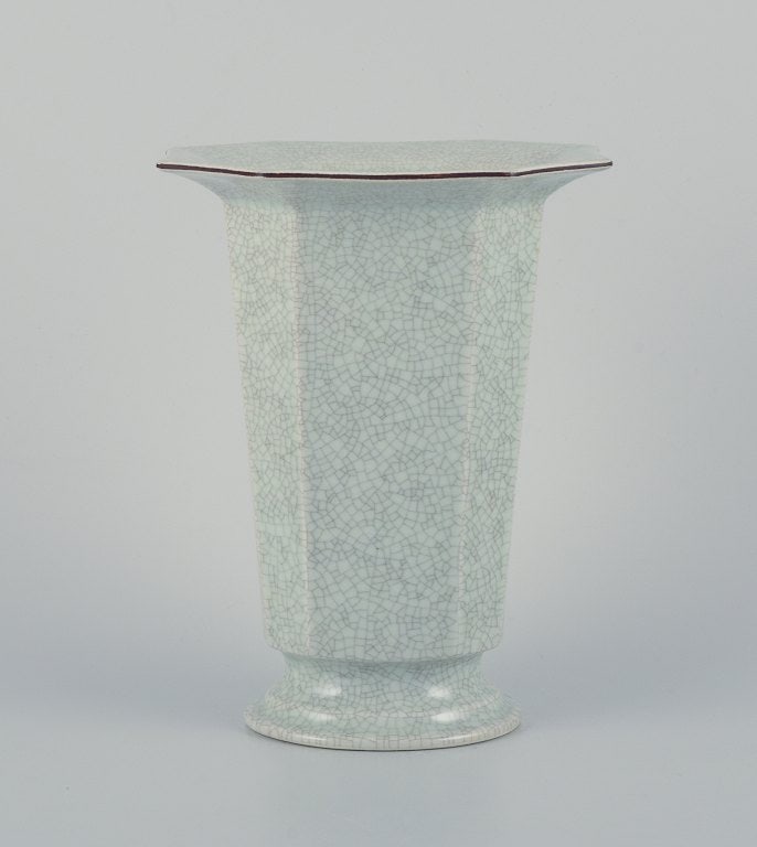 Royal Copenhagen, art deco porcelain vase in a rare shape with crackle glaze. - 2