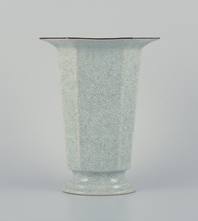 Royal Copenhagen, art deco porcelain vase in a rare shape with crackle glaze. - 3