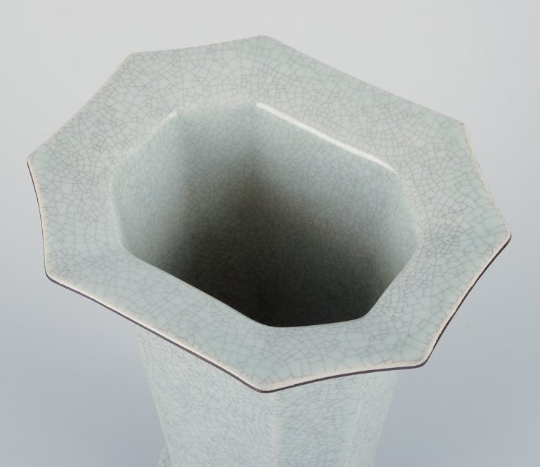 Royal Copenhagen, art deco porcelain vase in a rare shape with crackle glaze. - 7