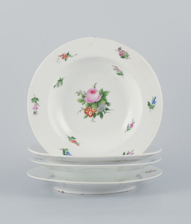 Royal Copenhagen, set of four rare and antique Saxon Flower porcelain plates. Hand-painted with - 2