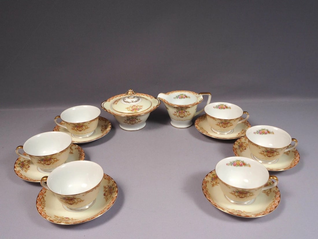 VINTAGE NORITAKE Rosebud COFFEE TEA Cups Creamer Sugar Bowl (1 of 9)