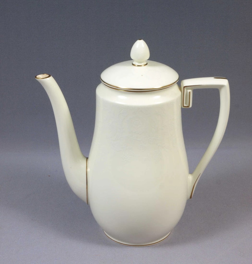 Royal Worcester CONCERTO White Embossed Gold Tall Large Coffee Tea Pot England (1 of 5)