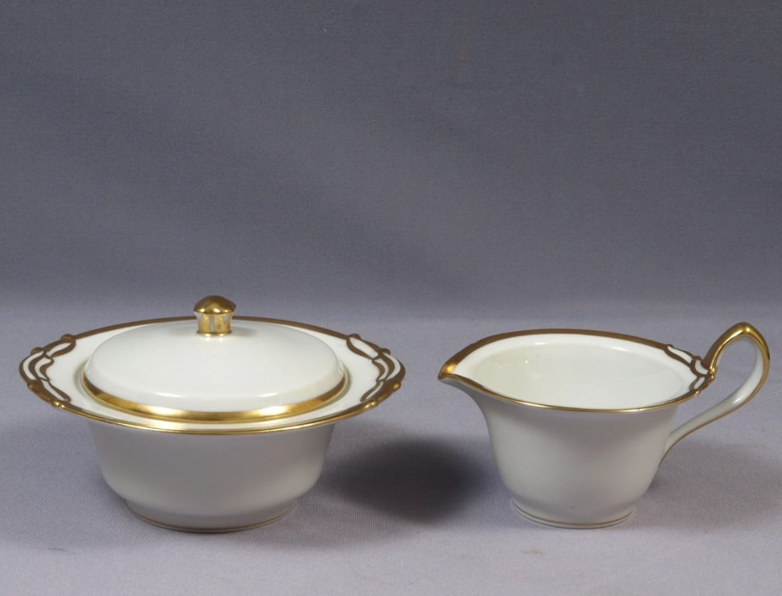 Limoges L. BERNARDAUD B&C Creamer Milk Jug Cover Sugar Bowl Gold France (1 of 4)