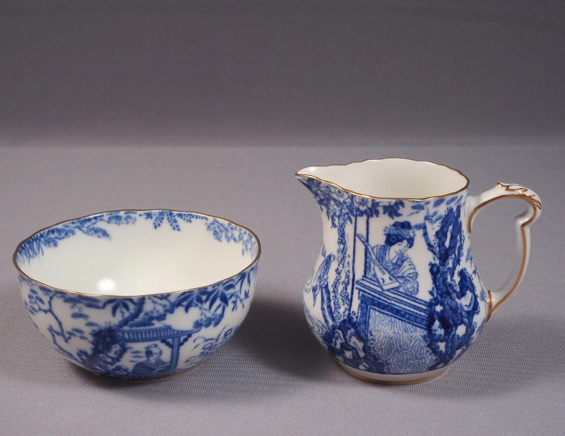 Royal Crown Derby Blue Mikado Milk Jug Creamer Open Sugar Bowl Vintage (1 of 8)