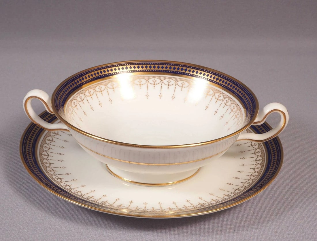 Copeland Spode Cream Soup Bouillon Cup Bowl Saucer 1900s Cobalt Blue Gold R7469 (1 of 5)