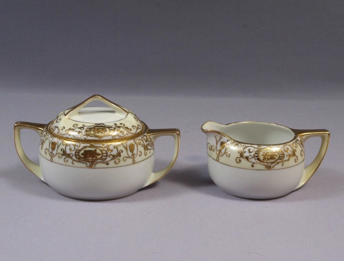 NORITAKE 175 Christmas Ball Creamer Milk Sugar Bowl ANTIQUE 1920 Hand painted (1 of 4)