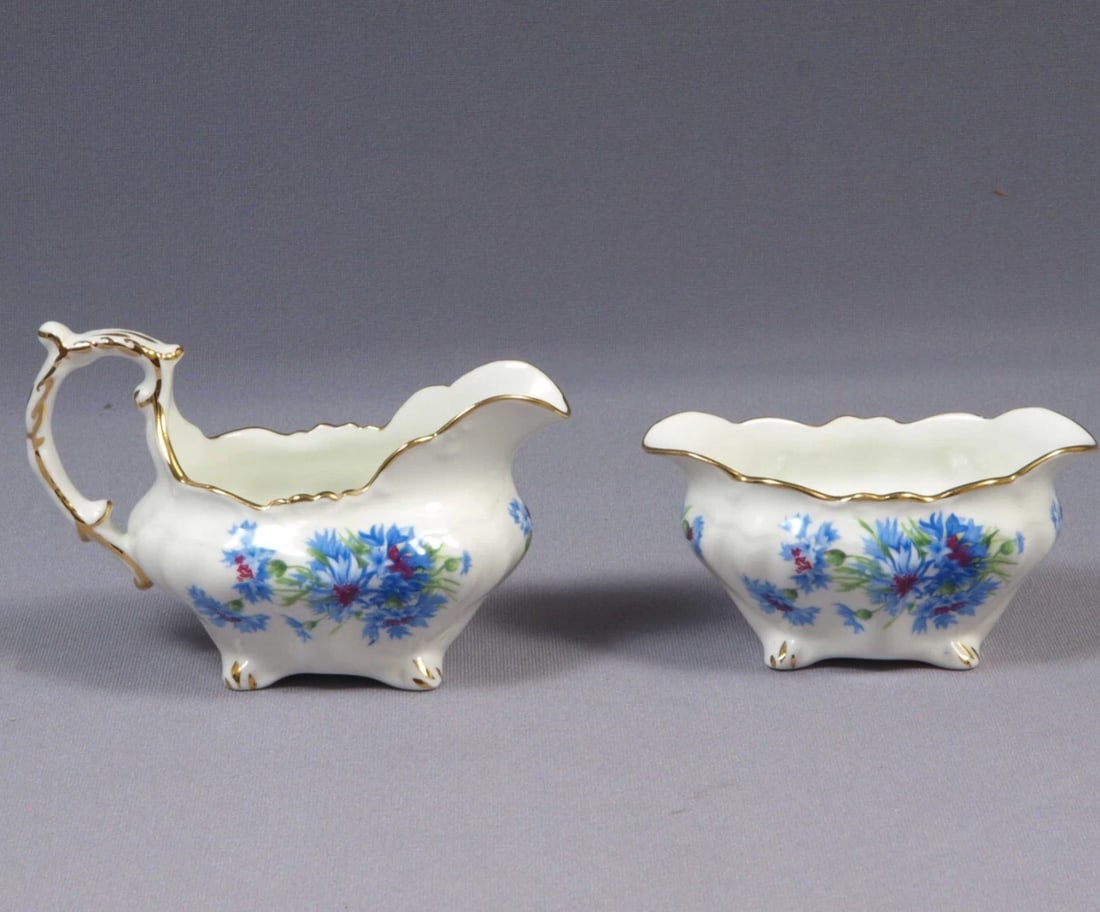 Hammersley Cornflower blue Creamer Milk Jug Sugar Bowl Set England Vintage (1 of 5)
