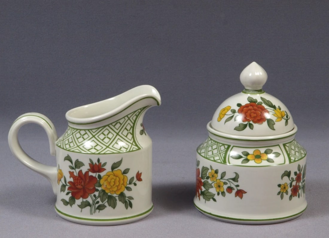 Villeroy & Boch Summer Day Sugar Bowl Creamer Milk Jug Set Germany Vintage (1 of 4)