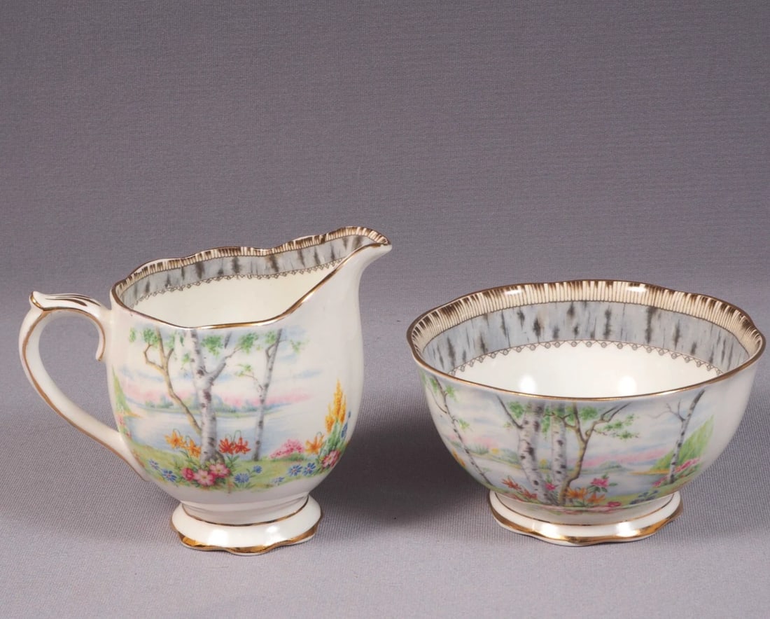 Royal Albert Silver Birch Cream Milk Creamer Jug Sugar Bowl LARGE England (1 of 4)