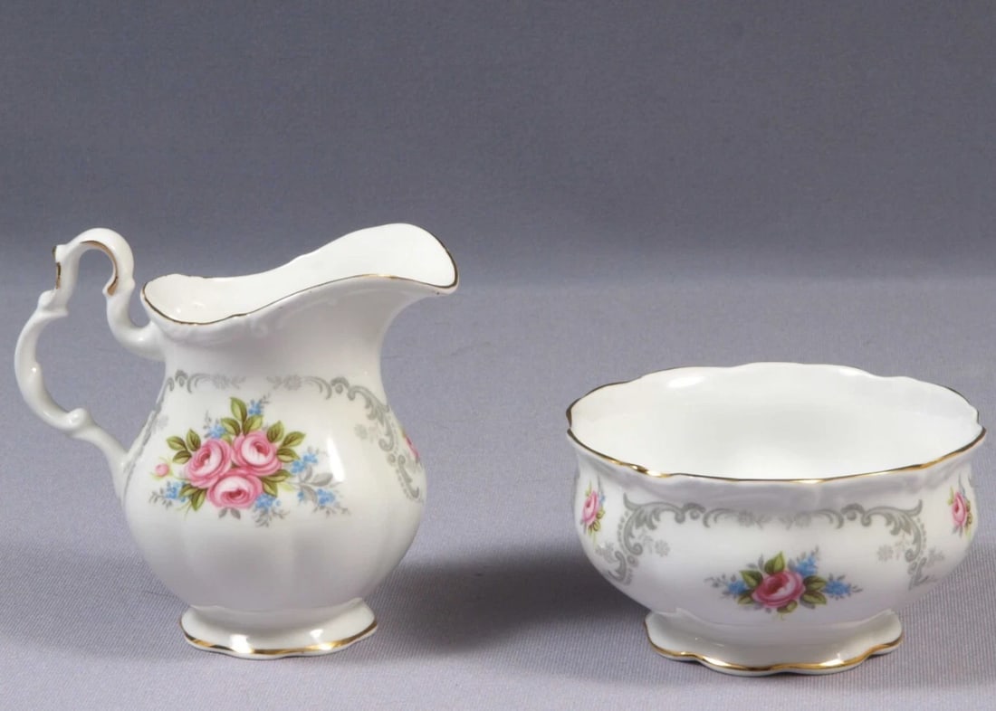 Royal Albert Tranquillity Creamer Milk Jug Open Sugar Bowl Pink Roses England (1 of 2)
