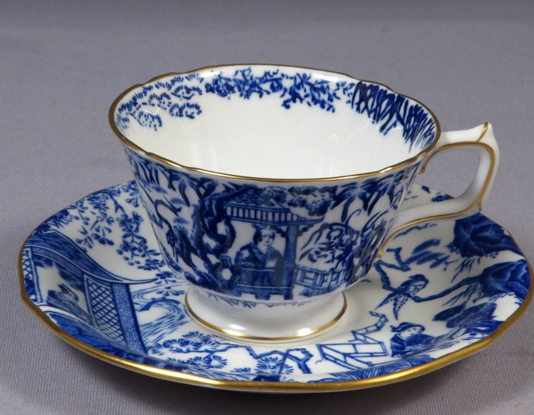 Royal Crown Derby Blue Mikado Coffee Tea Cup Saucer England Red Mark RARE NEWER (1 of 4)