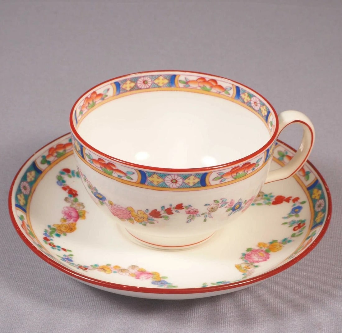 MINTON ROSE ANTIQUE Older Coffee Tea cup Saucer Set Red Laurel Floral A4807 (1 of 8)