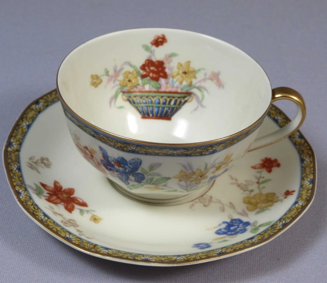 Limoges France GANGA HAVILAND Octagonal Coffee Tea Cup Saucer Set (1 of 4)